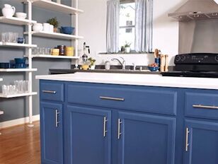 Cool blue kitchen color scheme with blue kitchen cabinets. Cool blue kitchen color scheme with blue kitchen cabinets.