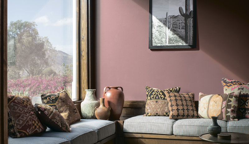 Garrison Red HC-66 paint color on living room walls.