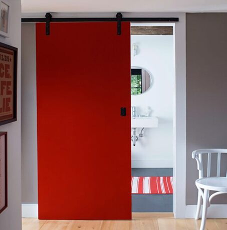 Tomato Tango Red paint color on indoor barn sliding door